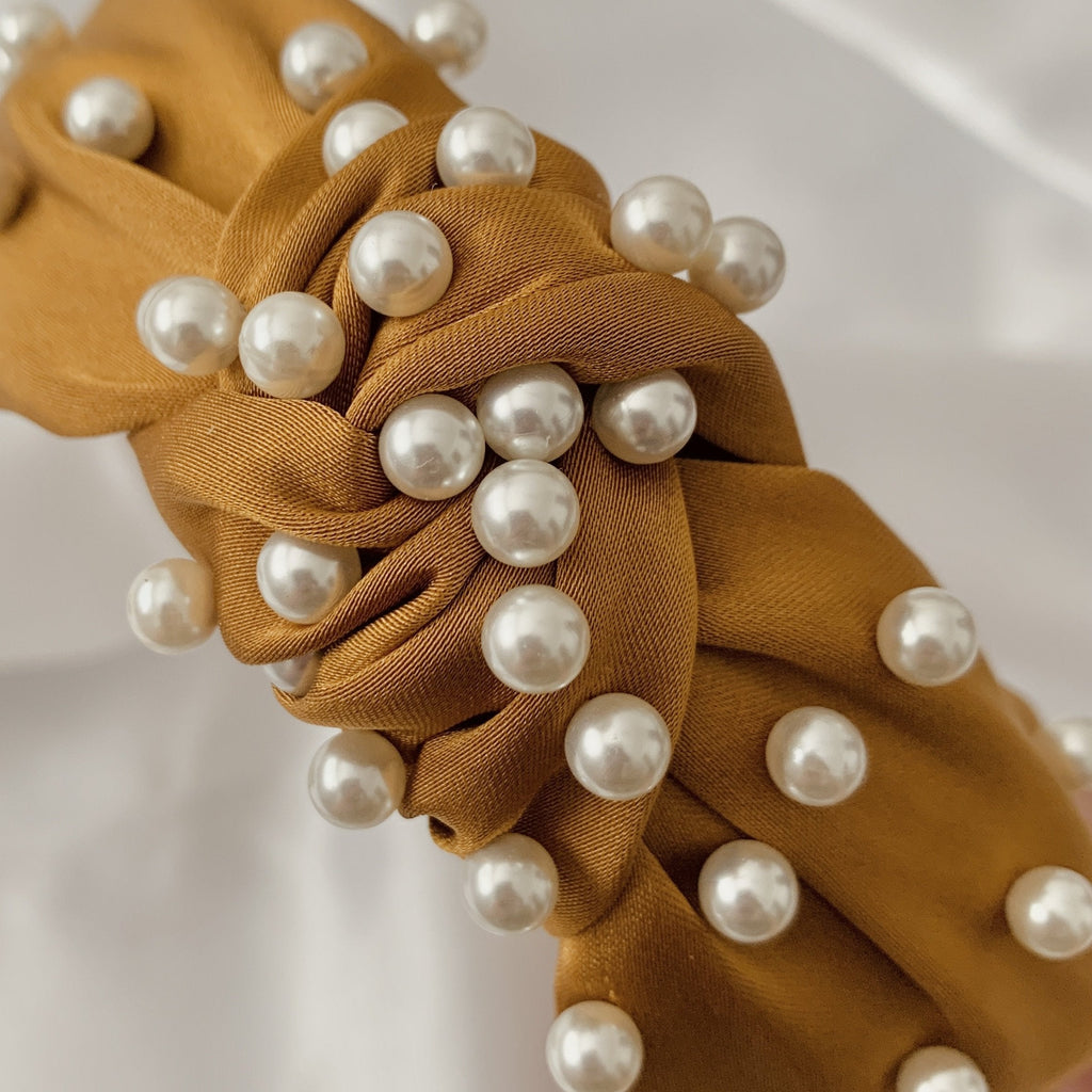 Serre-tête noué en soie et perles